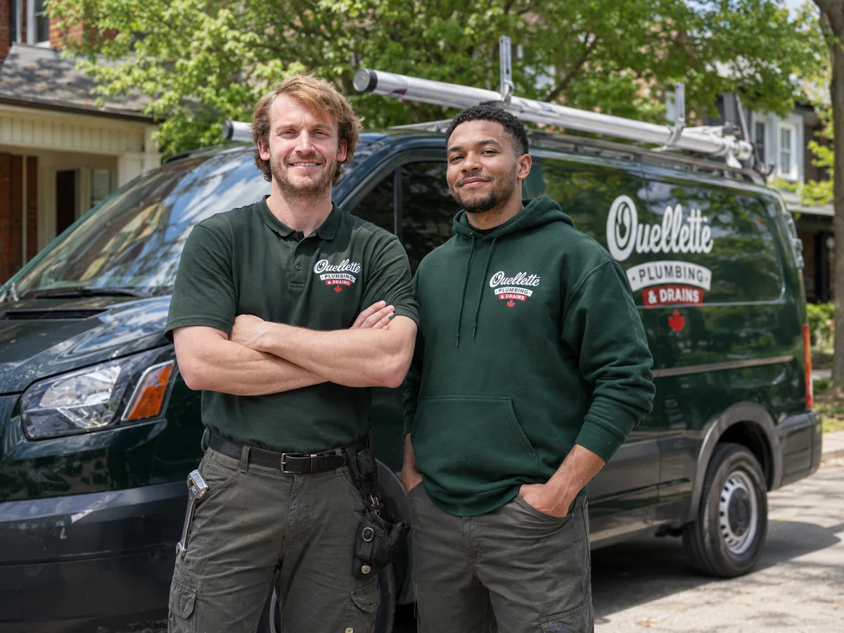 Ouellette Plumbing team beside service van